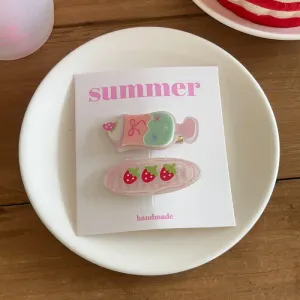 1 Pair Baby Strawberry Bow Ice Cream Hair Clips