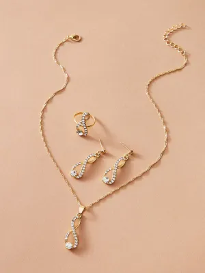 4pcs Rhinestone Decor Jewelry Set Earrings Necklace and RIng Jewelry Set Jewelry