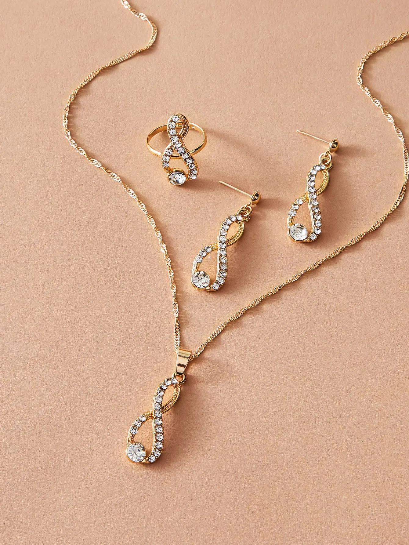 4pcs Rhinestone Decor Jewelry Set Earrings Necklace and RIng Jewelry Set Jewelry