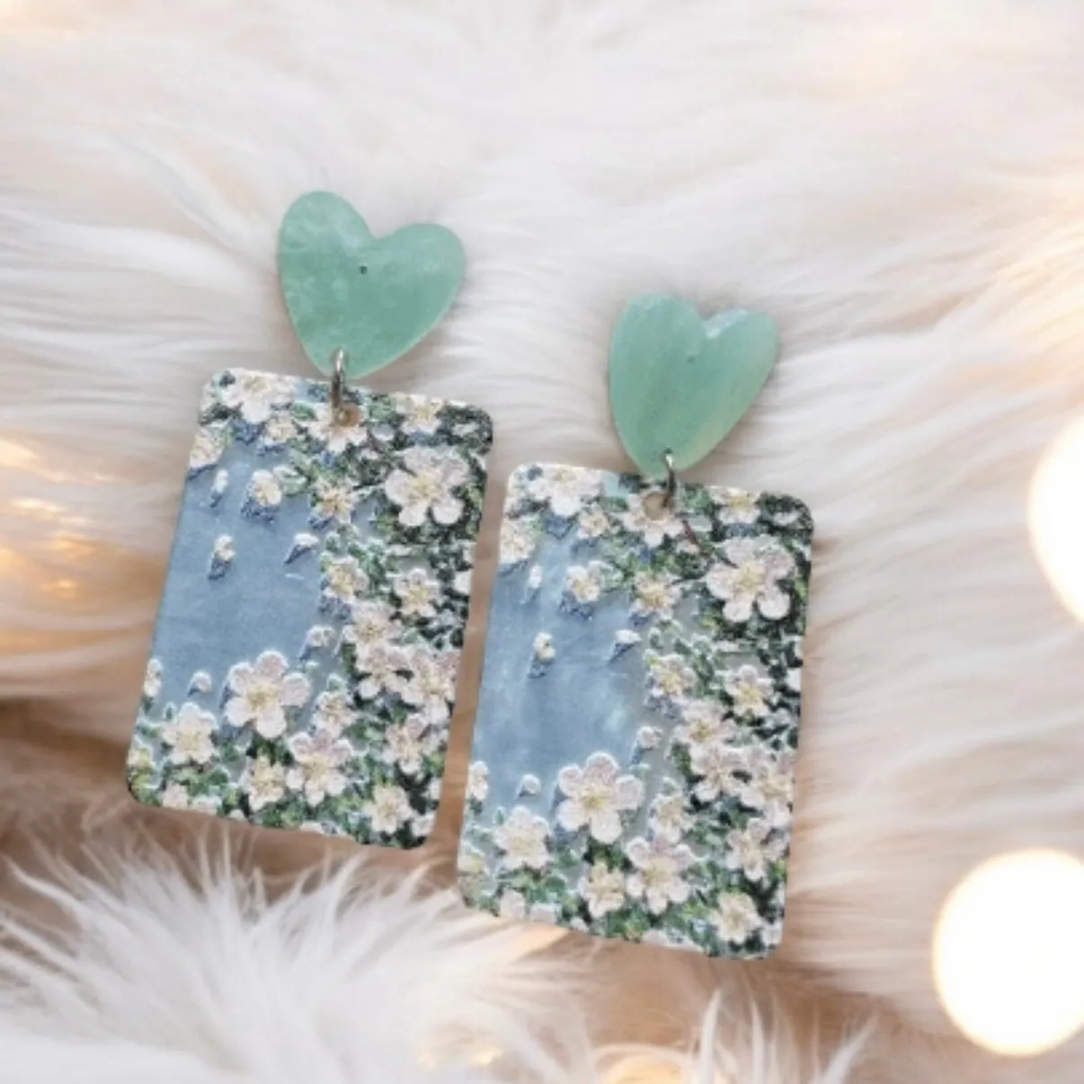 6 colours - Flowers painting earrings | colourful floral dangle earrings | spring elegant style decor drop earrings| cute kawaii earrings