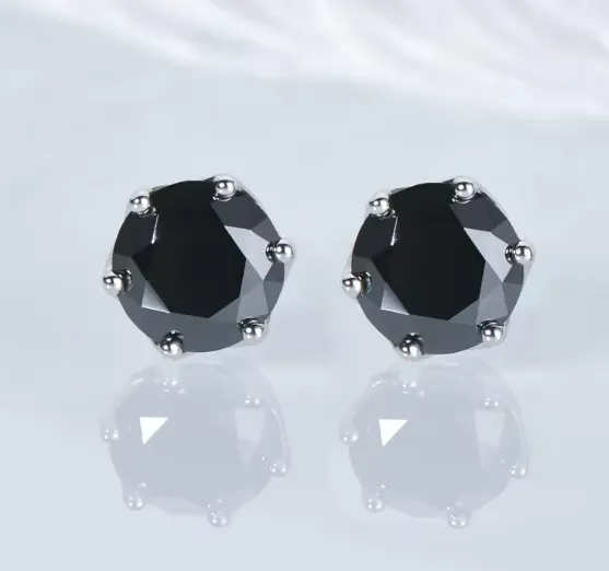 925 Silver 6.5MM 1CT Black Moissanite Stud Diamond Earrings