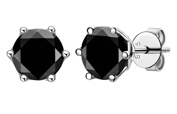 925 Silver 6.5MM 1CT Black Moissanite Stud Diamond Earrings