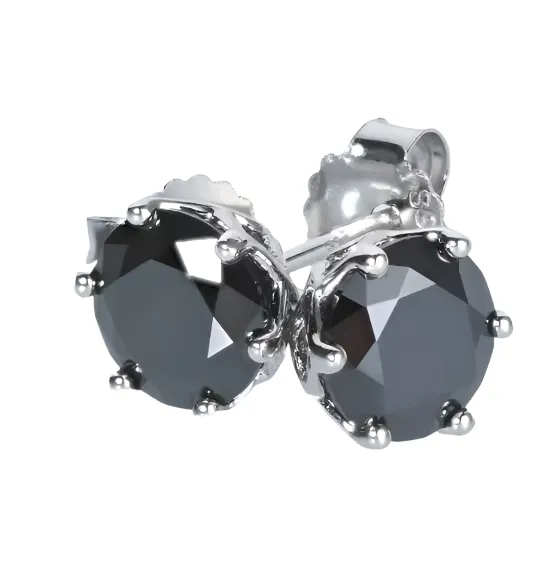 925 Silver 6.5MM 1CT Black Moissanite Stud Diamond Earrings
