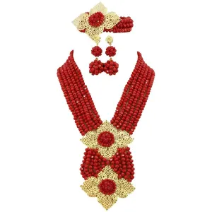 Africanbeads Red African Beads Jewelry Set,African Costume Jewelry Set