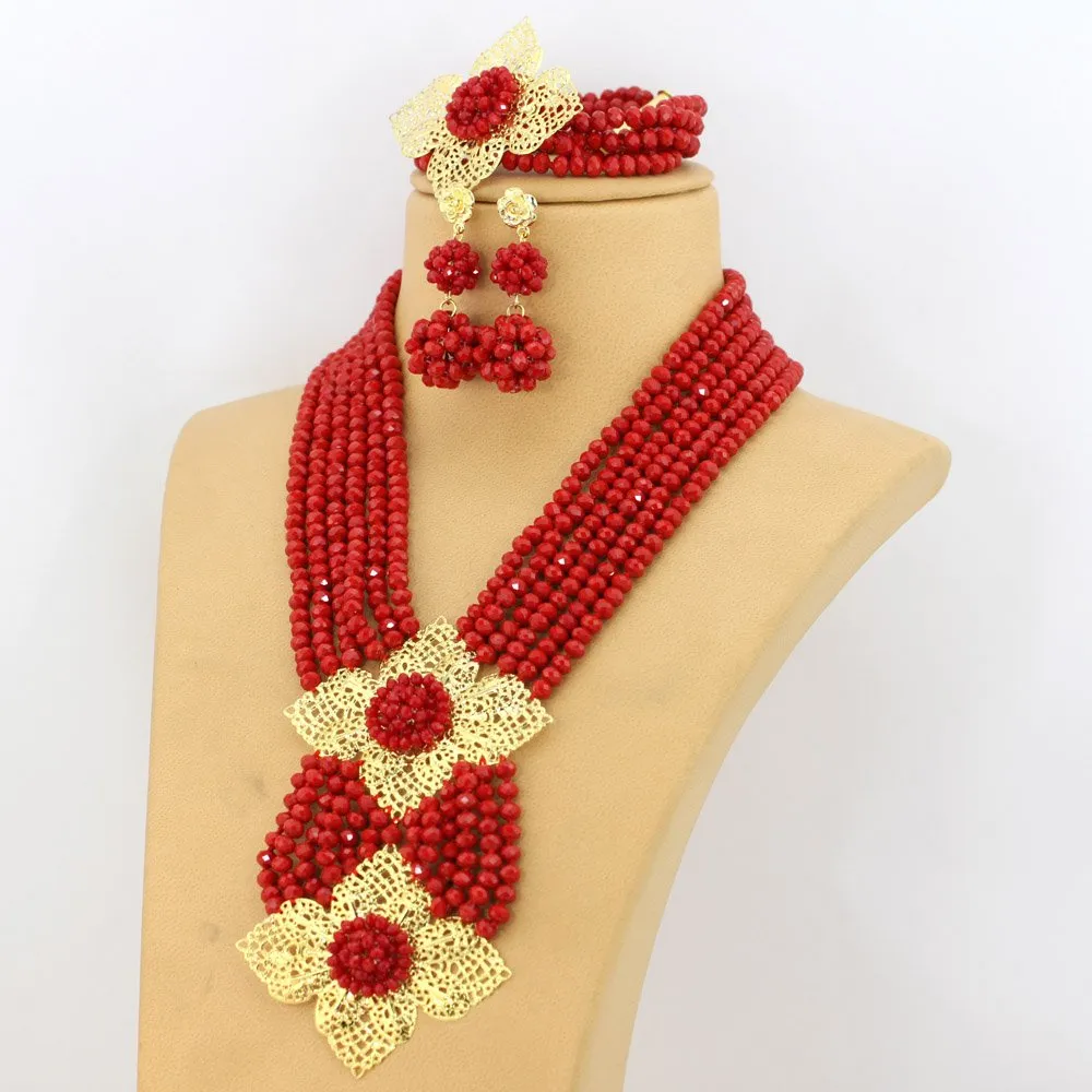 Africanbeads Red African Beads Jewelry Set,African Costume Jewelry Set