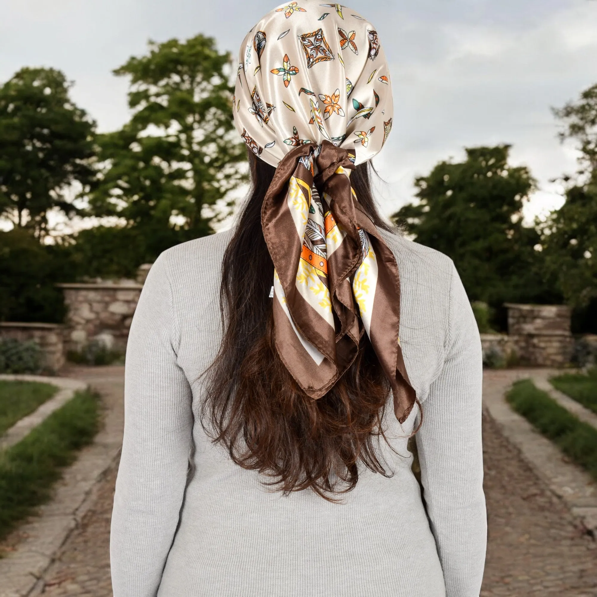 Anna-Kaci Women's Vintage-Inspired Satin Square Scarves with Vibrant Patterns and Bold Feather and Butterfly Motifs