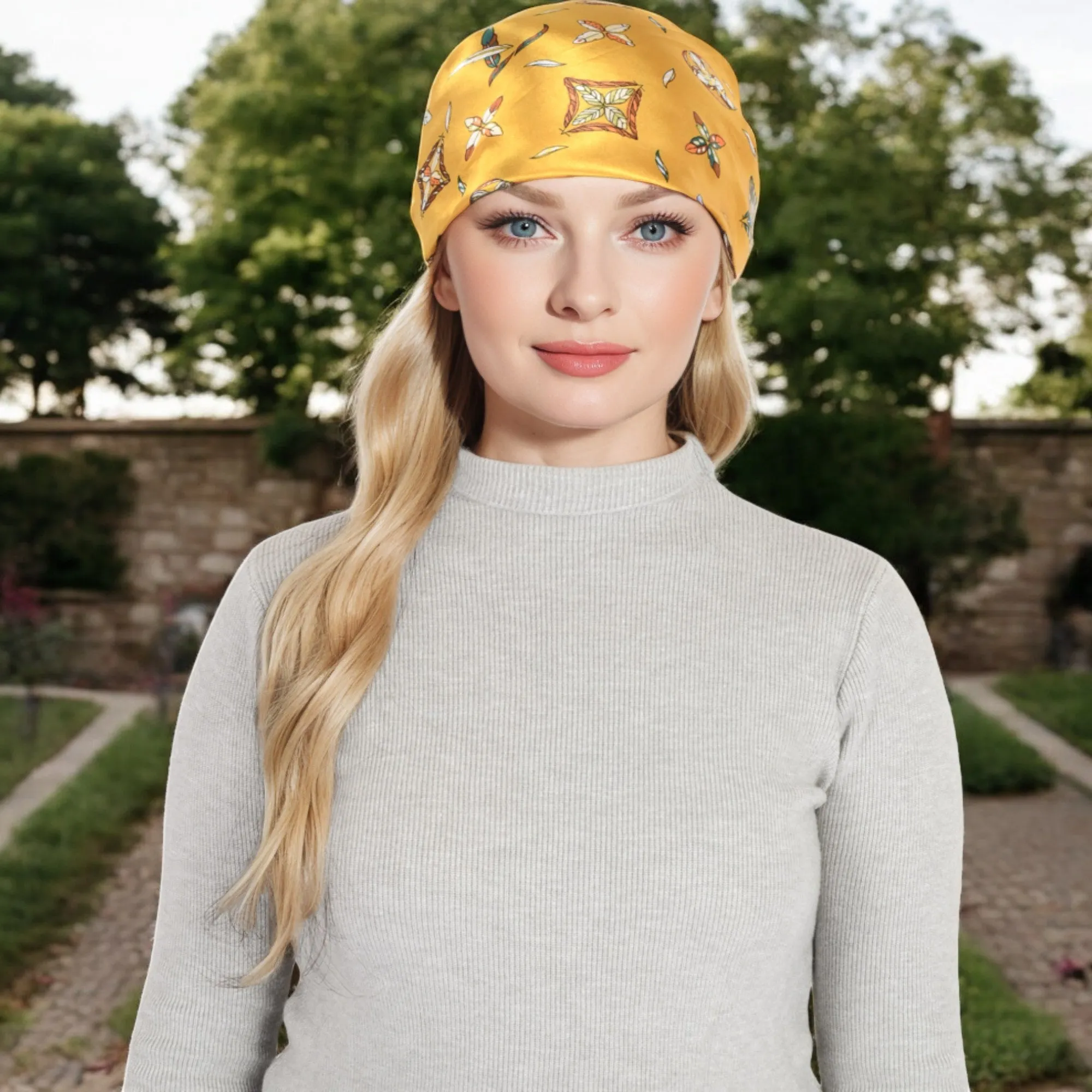 Anna-Kaci Women's Vintage-Inspired Satin Square Scarves with Vibrant Patterns and Bold Feather and Butterfly Motifs
