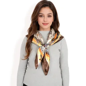Anna-Kaci Women's Vintage-Inspired Satin Square Scarves with Vibrant Patterns and Bold Feather and Butterfly Motifs