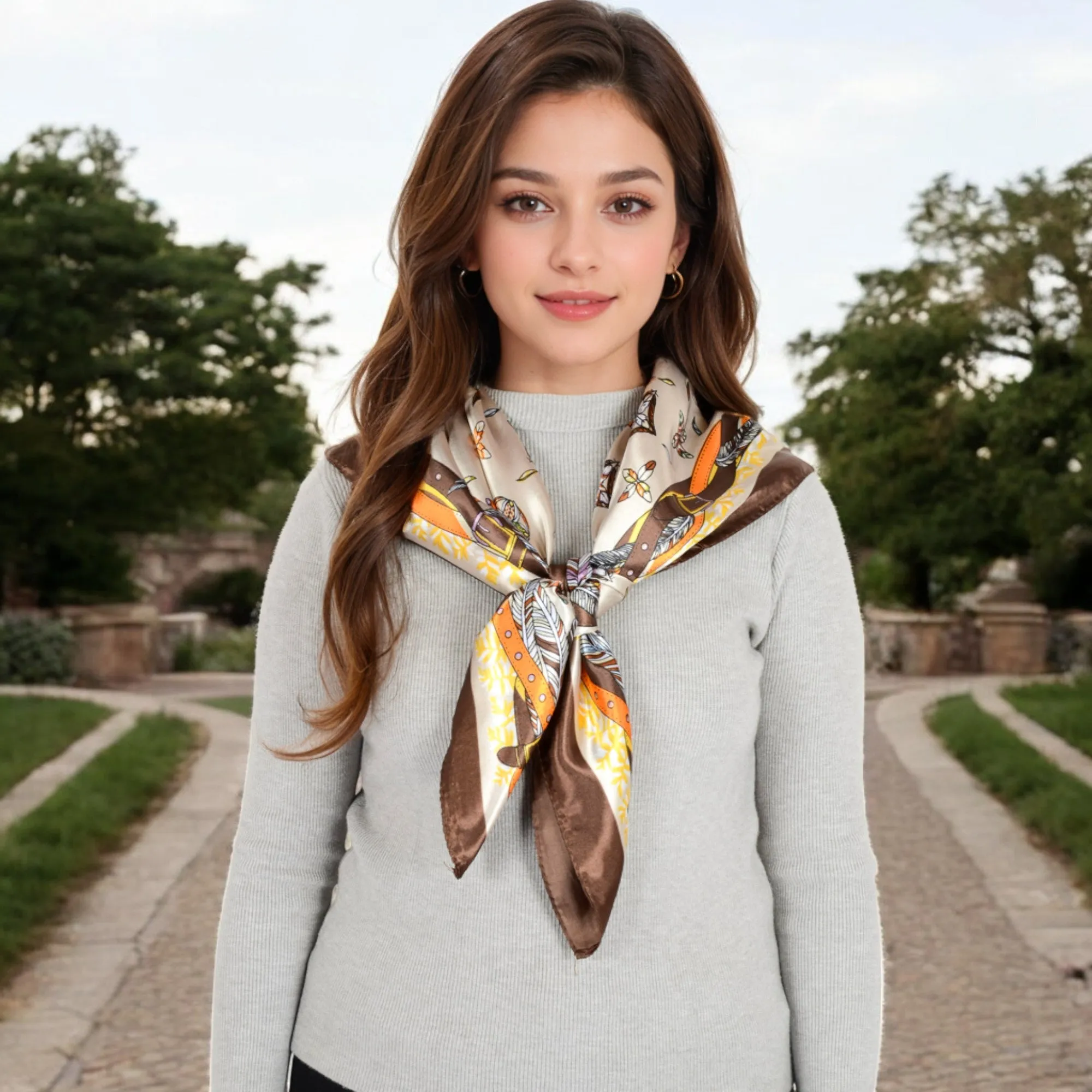 Anna-Kaci Women's Vintage-Inspired Satin Square Scarves with Vibrant Patterns and Bold Feather and Butterfly Motifs