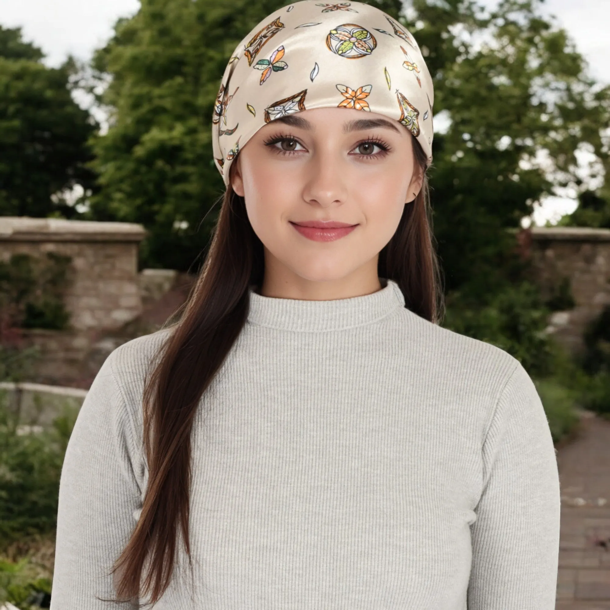 Anna-Kaci Women's Vintage-Inspired Satin Square Scarves with Vibrant Patterns and Bold Feather and Butterfly Motifs