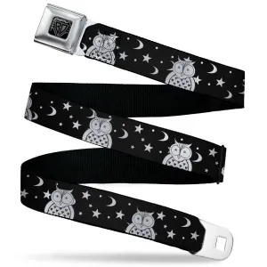 BD Wings Logo CLOSE-UP Black/Silver Seatbelt Belt - Owls Black/White2 Webbing