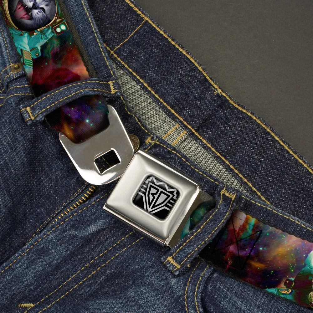 BD Wings Logo CLOSE-UP Full Color Black Silver Seatbelt Belt - Astronaut Cat in Space Webbing