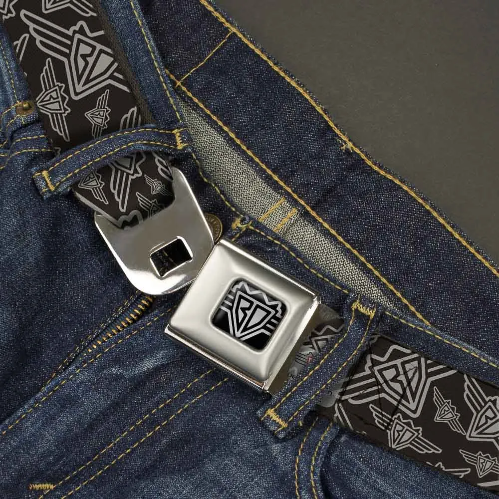 BD Wings Logo CLOSE-UP Full Color Black Silver Seatbelt Belt - BD Logo Scattered Black/Gray Webbing