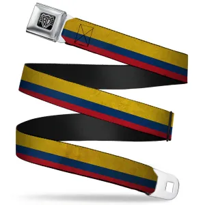 BD Wings Logo CLOSE-UP Full Color Black Silver Seatbelt Belt - Colombia Flag Distressed Webbing