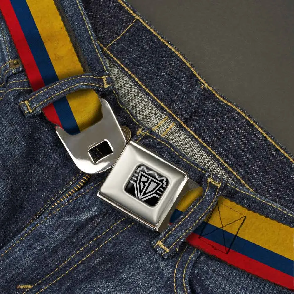 BD Wings Logo CLOSE-UP Full Color Black Silver Seatbelt Belt - Colombia Flag Distressed Webbing