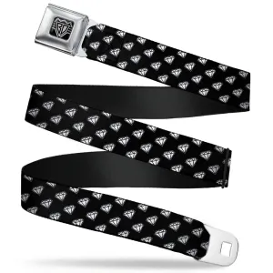 BD Wings Logo CLOSE-UP Full Color Black Silver Seatbelt Belt - Diamonds Diagonal Black/White Webbing