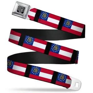 BD Wings Logo CLOSE-UP Full Color Black Silver Seatbelt Belt - Georgia Flags/Black Webbing