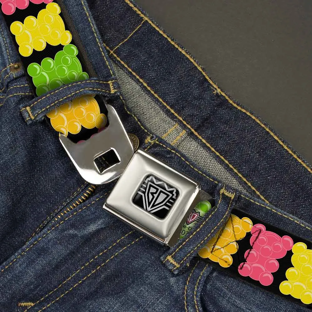 BD Wings Logo CLOSE-UP Full Color Black Silver Seatbelt Belt - Gummy Bears Cartoon Black/Red/Yellow/Green Webbing