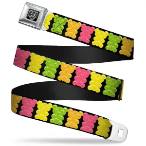 BD Wings Logo CLOSE-UP Full Color Black Silver Seatbelt Belt - Gummy Bears Cartoon Black/Red/Yellow/Green Webbing