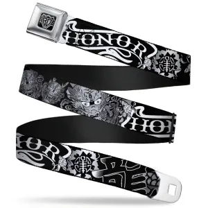 BD Wings Logo CLOSE-UP Full Color Black Silver Seatbelt Belt - Honor Black/White Webbing