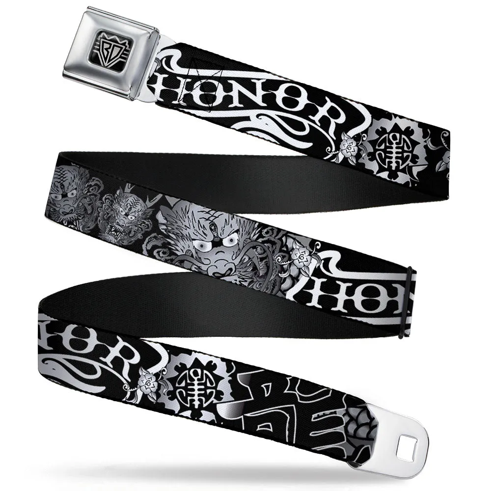 BD Wings Logo CLOSE-UP Full Color Black Silver Seatbelt Belt - Honor Black/White Webbing