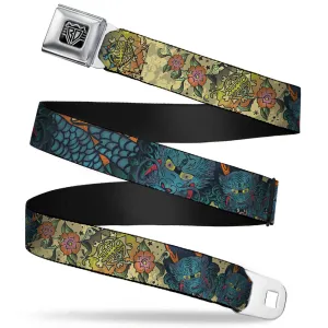 BD Wings Logo CLOSE-UP Full Color Black Silver Seatbelt Belt - Honor CLOSE-UP Tan Webbing