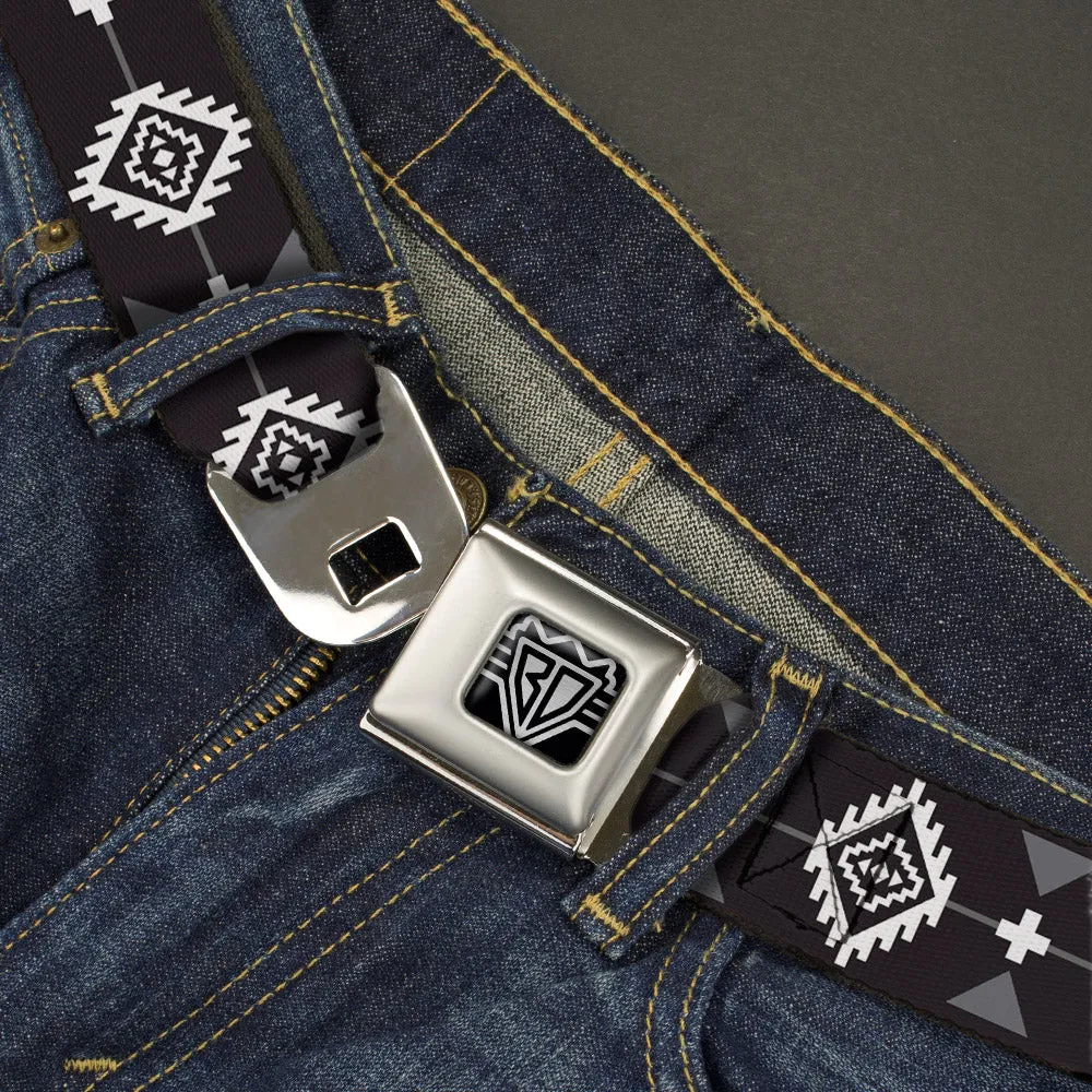 BD Wings Logo CLOSE-UP Full Color Black Silver Seatbelt Belt - Navajo3 Black/Gray/White Webbing