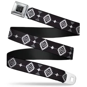 BD Wings Logo CLOSE-UP Full Color Black Silver Seatbelt Belt - Navajo3 Black/Gray/White Webbing