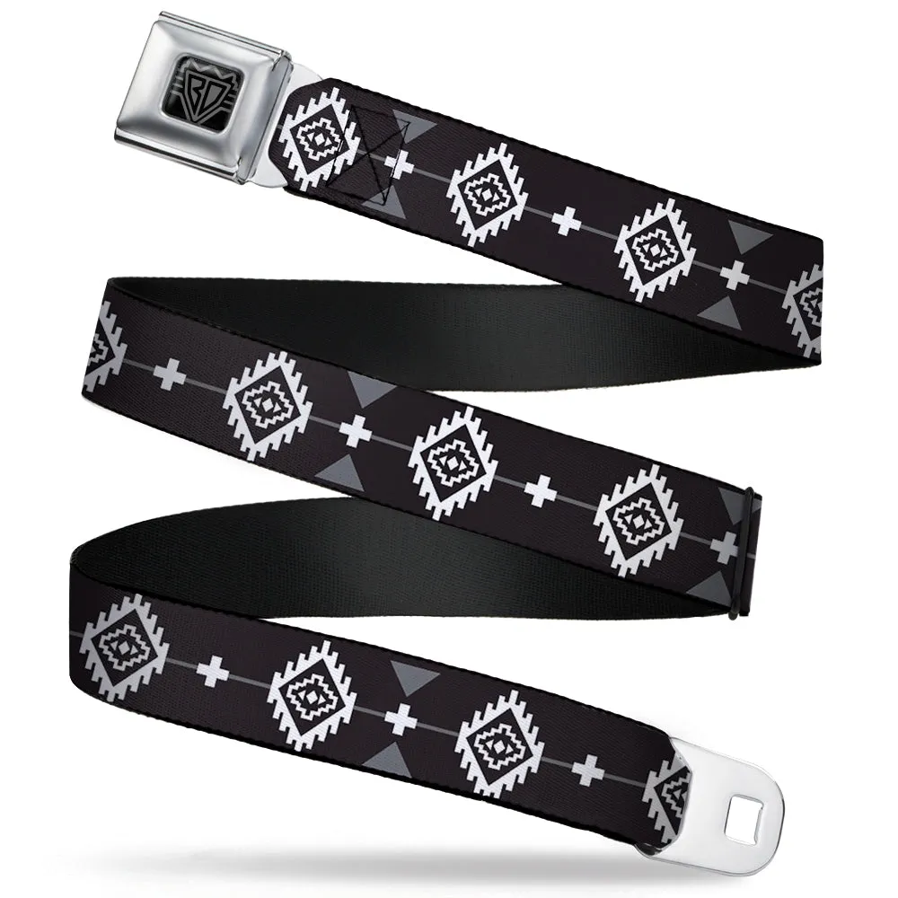 BD Wings Logo CLOSE-UP Full Color Black Silver Seatbelt Belt - Navajo3 Black/Gray/White Webbing