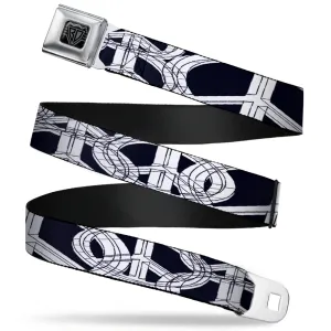 BD Wings Logo CLOSE-UP Full Color Black Silver Seatbelt Belt - Peace Sketch Black/White Webbing