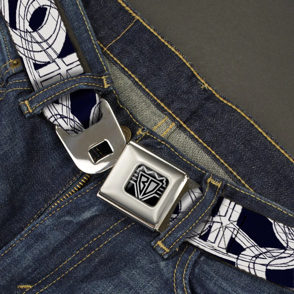 BD Wings Logo CLOSE-UP Full Color Black Silver Seatbelt Belt - Peace Sketch Black/White Webbing