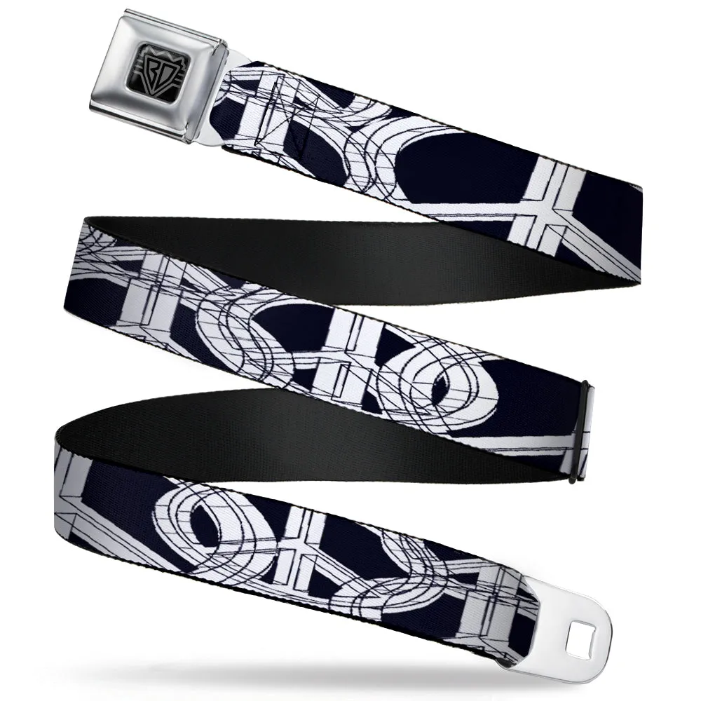 BD Wings Logo CLOSE-UP Full Color Black Silver Seatbelt Belt - Peace Sketch Black/White Webbing