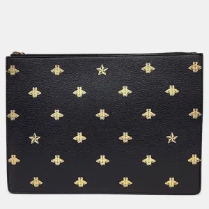 Black Leather Bee Star Clutch