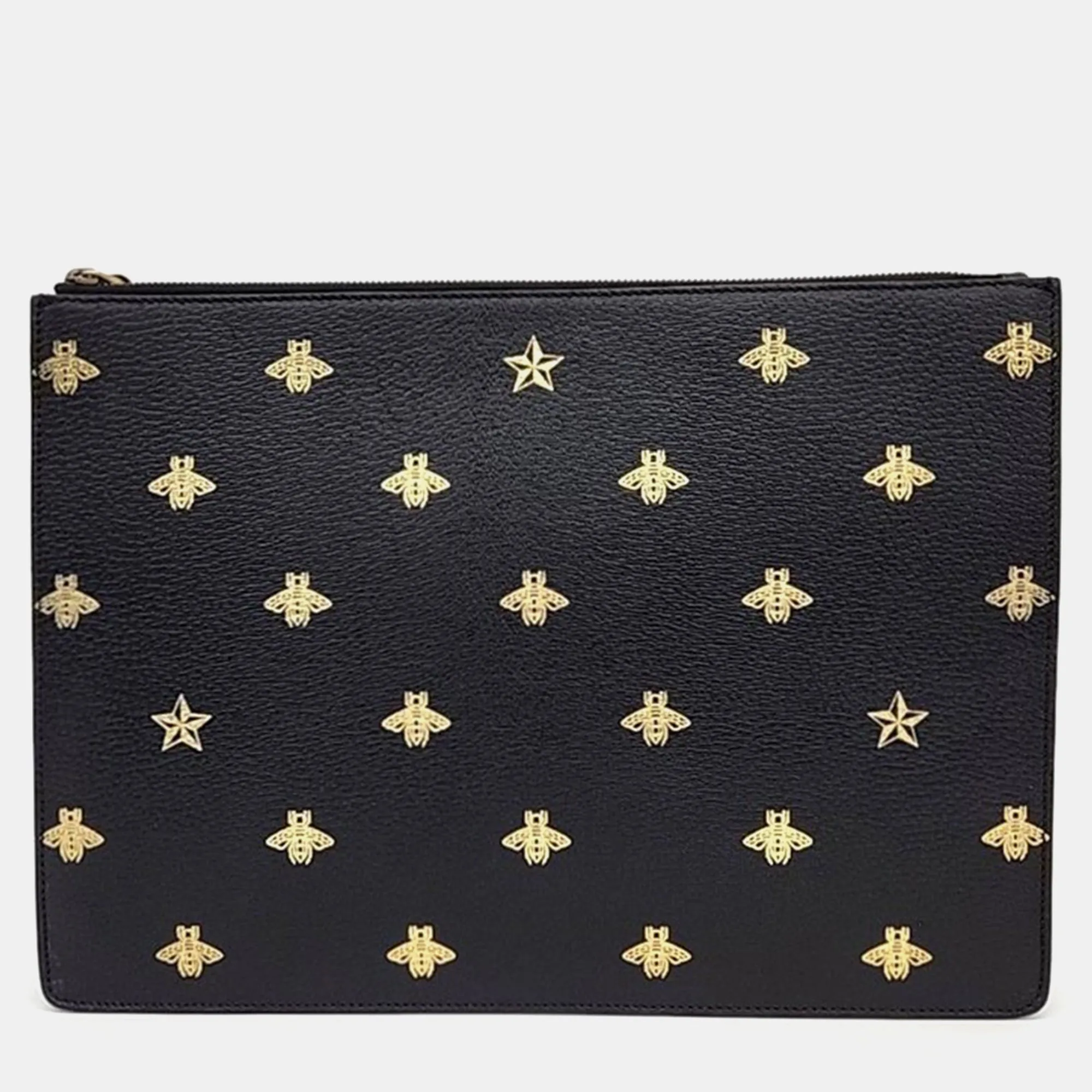 Black Leather Bee Star Clutch