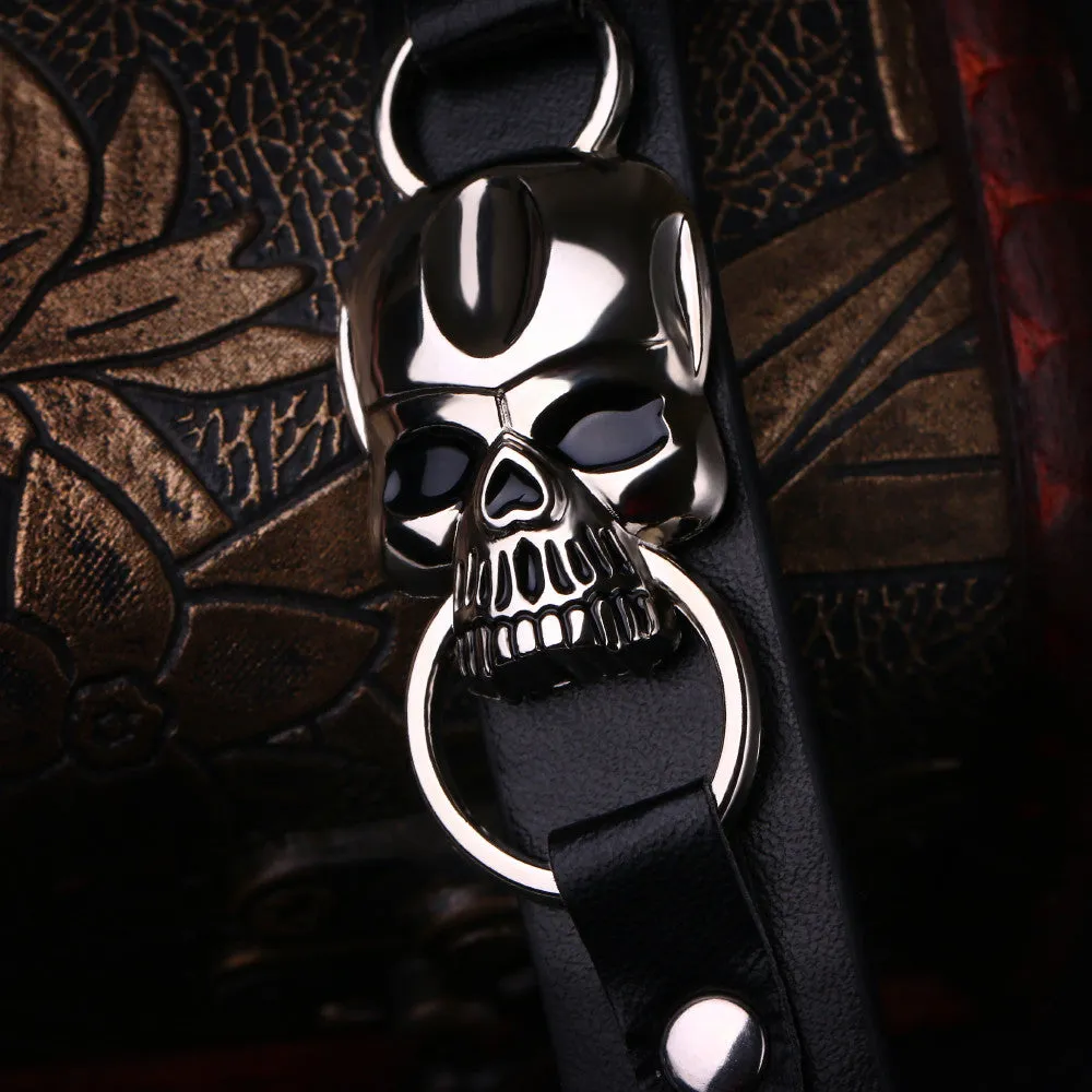 Bracelets Men's Braided Punk Genuine Leather buckle Rock Punk Zinc Alloy Skull Charms Cuff Bracelet Bangles Casual Jewelry