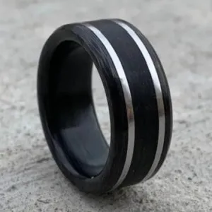 Carbon Fiber, Sterling Silver, and Bogwood Ring