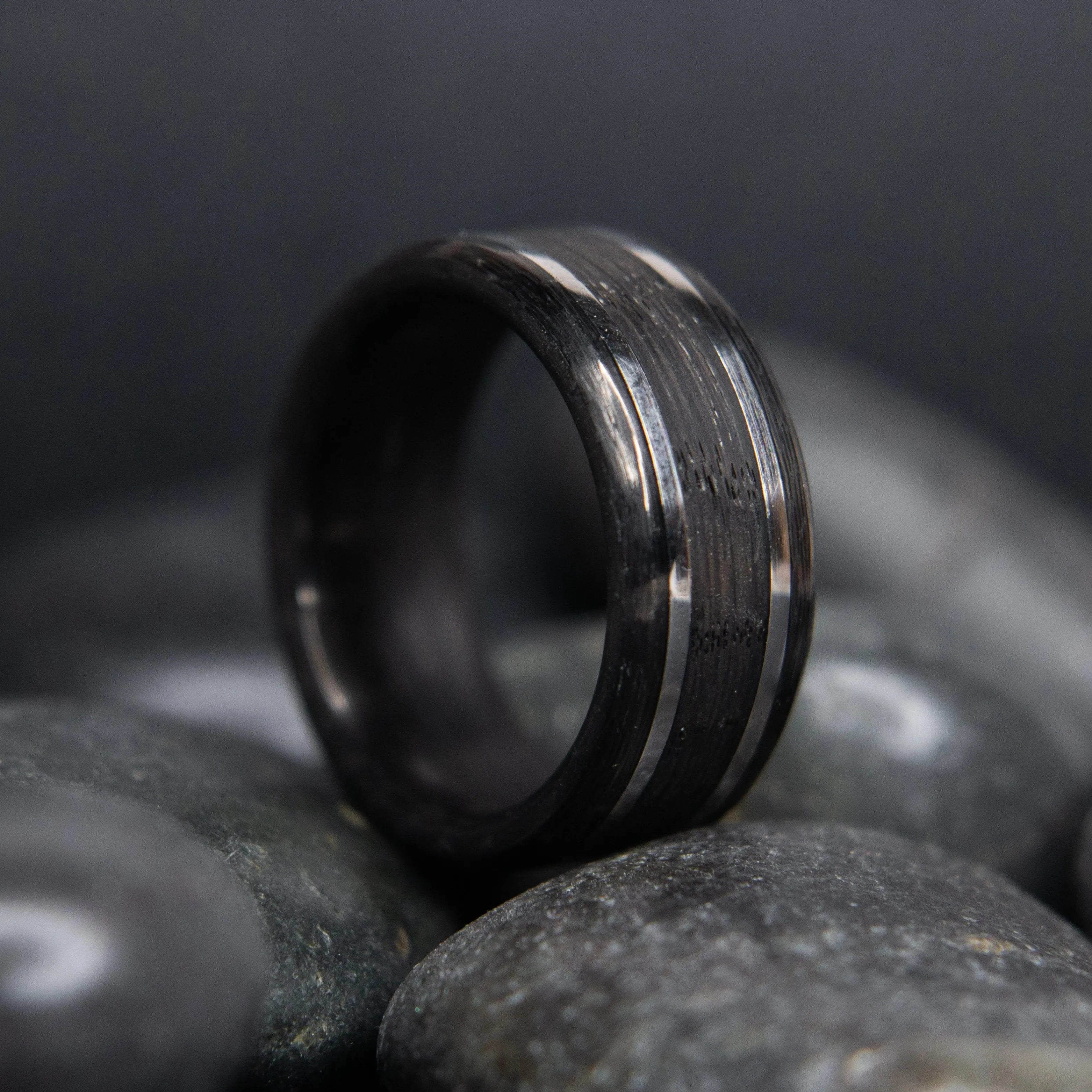 Carbon Fiber, Sterling Silver, and Bogwood Ring