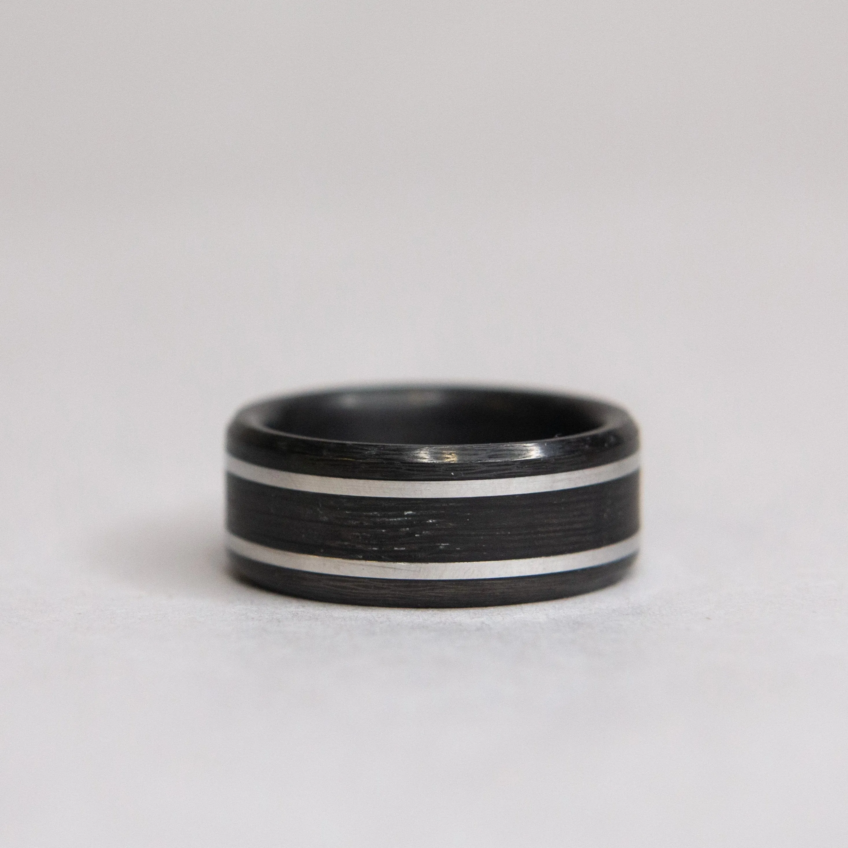Carbon Fiber, Sterling Silver, and Bogwood Ring