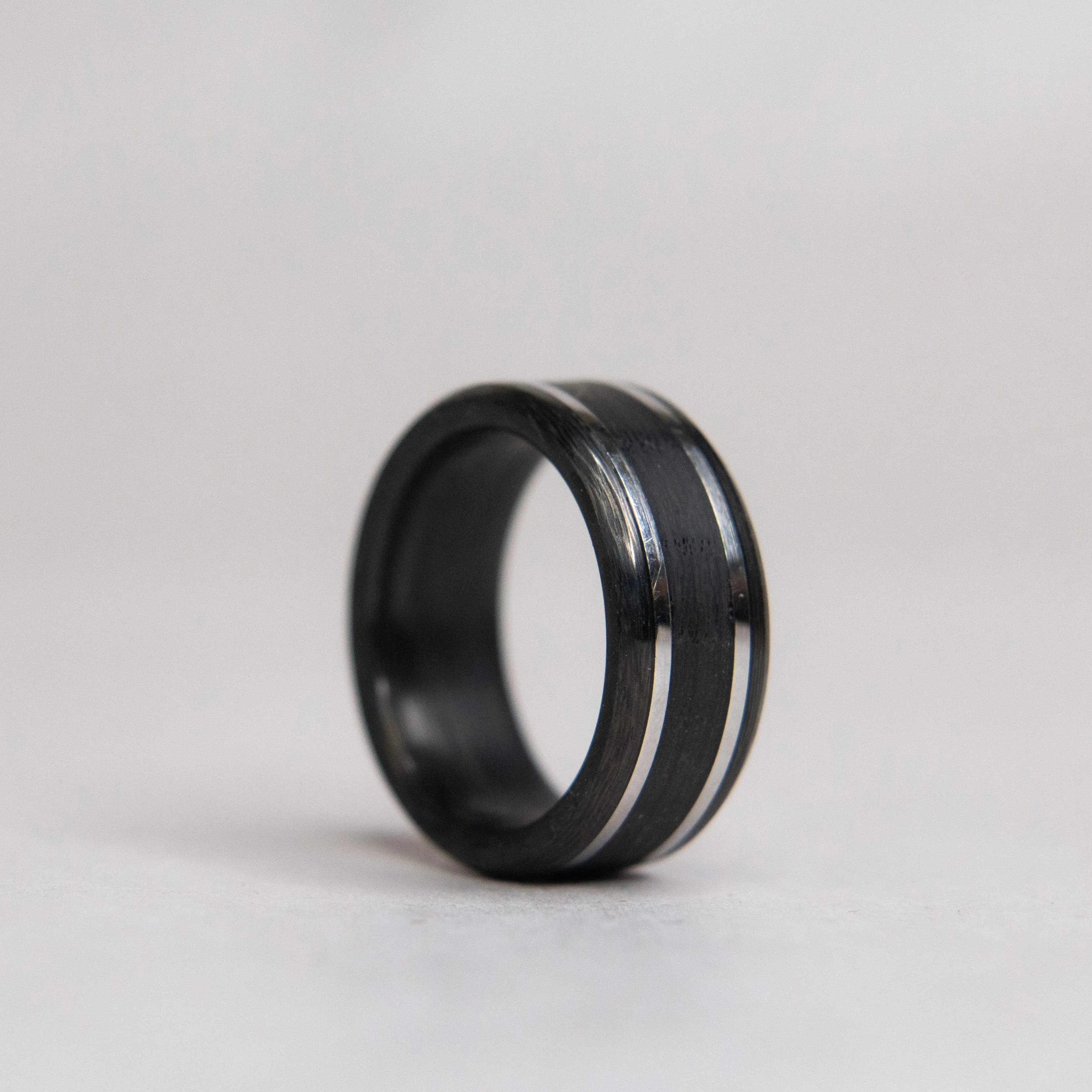 Carbon Fiber, Sterling Silver, and Bogwood Ring