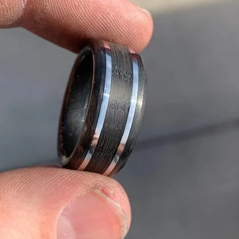 Carbon Fiber, Sterling Silver, and Bogwood Ring