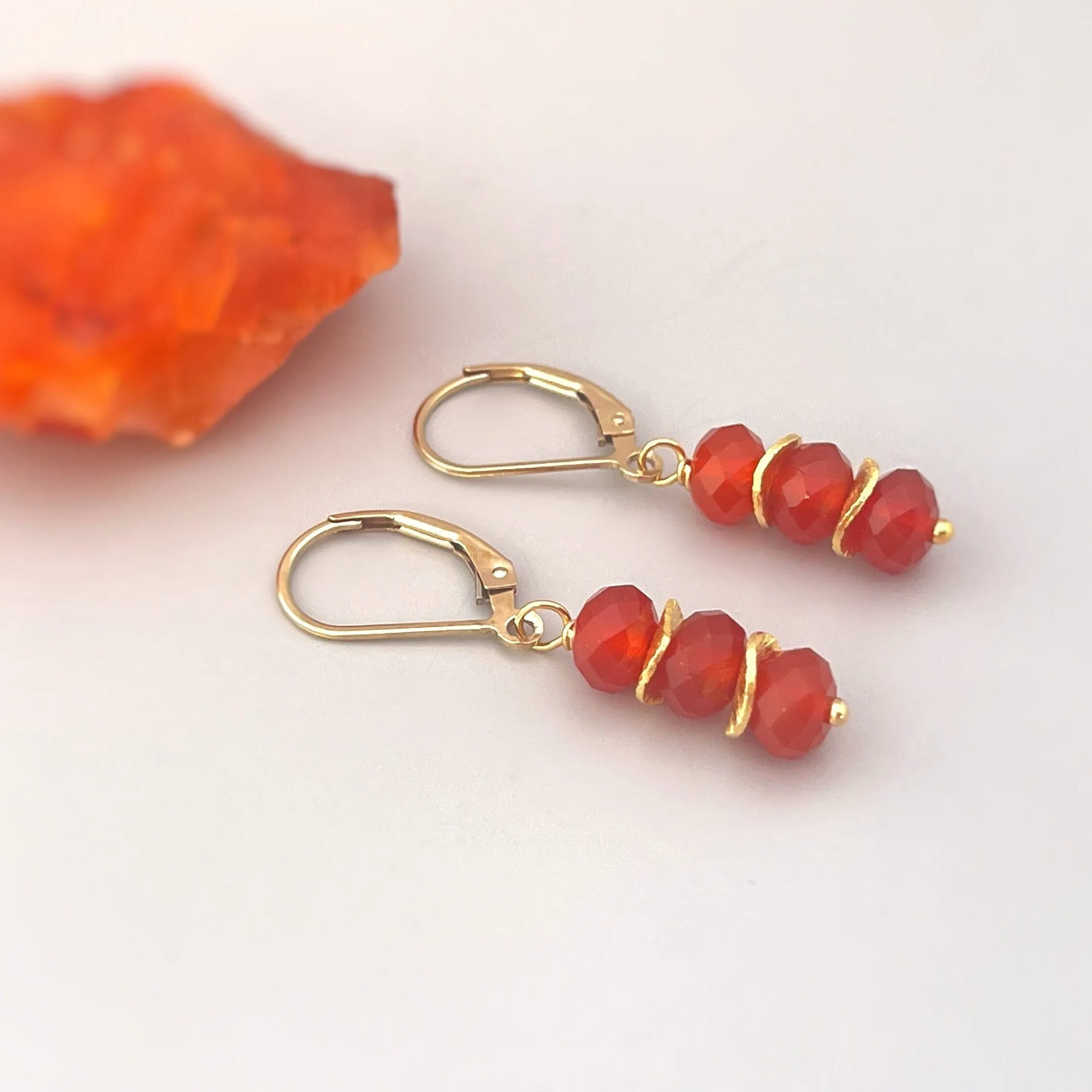 Carnelian Earrings dangle, 14k gold, sterling silver