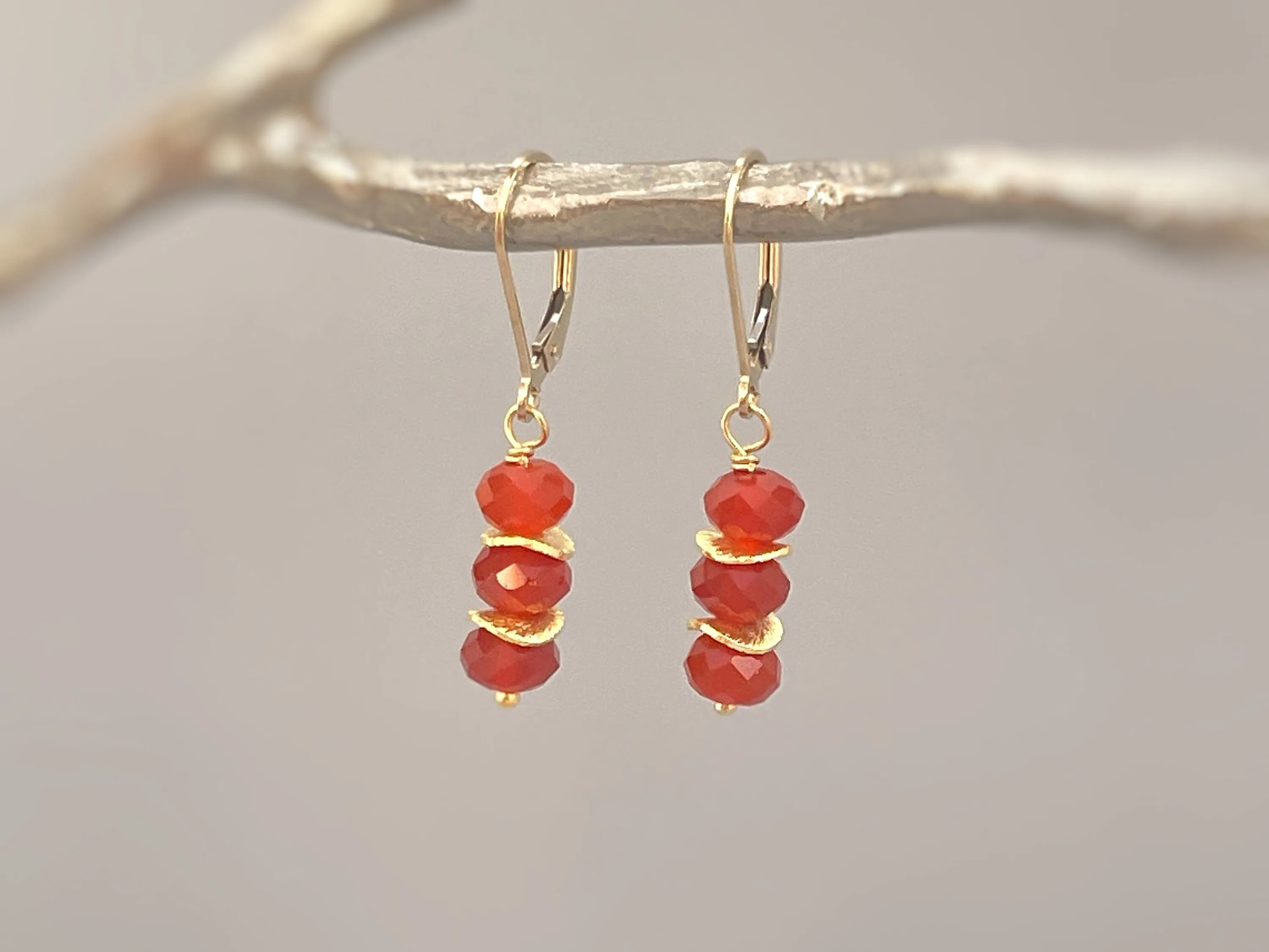 Carnelian Earrings dangle, 14k gold, sterling silver