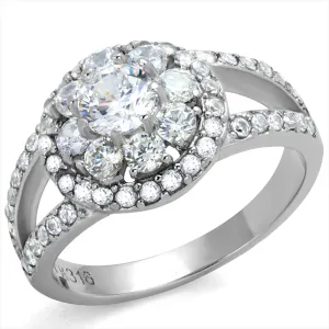CJE1855 Women's Stainless Steel Double Band Cluster CZ Ring