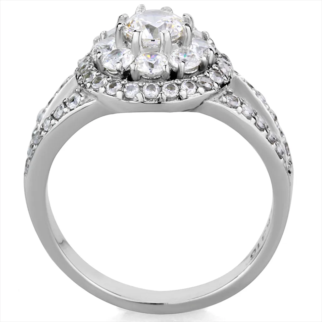 CJE1855 Women's Stainless Steel Double Band Cluster CZ Ring