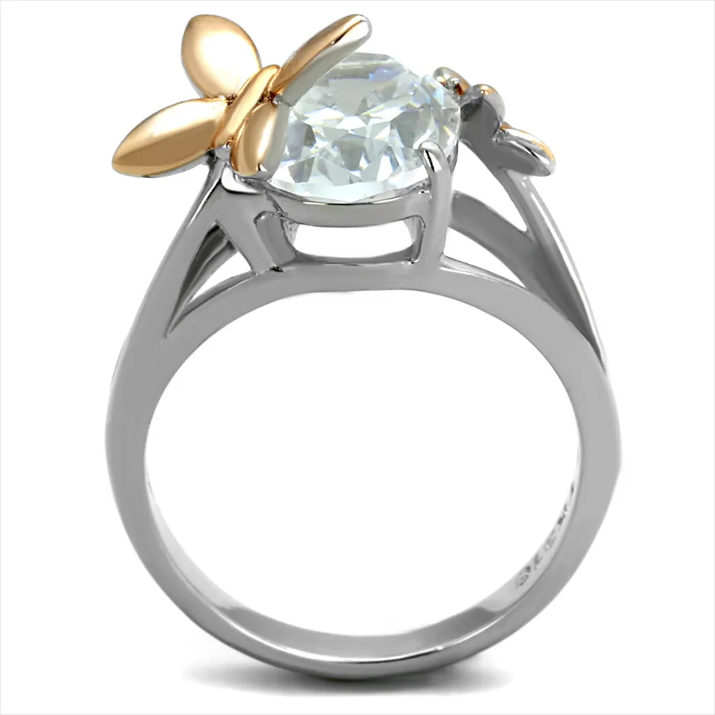 CJE2135 Two-Tone Oval CZ Butterfly Ring.