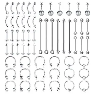D.Bella Body Piercing Kit 60pcs Nose Rings Lip Tongue  Eyebrow Rings Earrings  Navel Belly Button Rings
