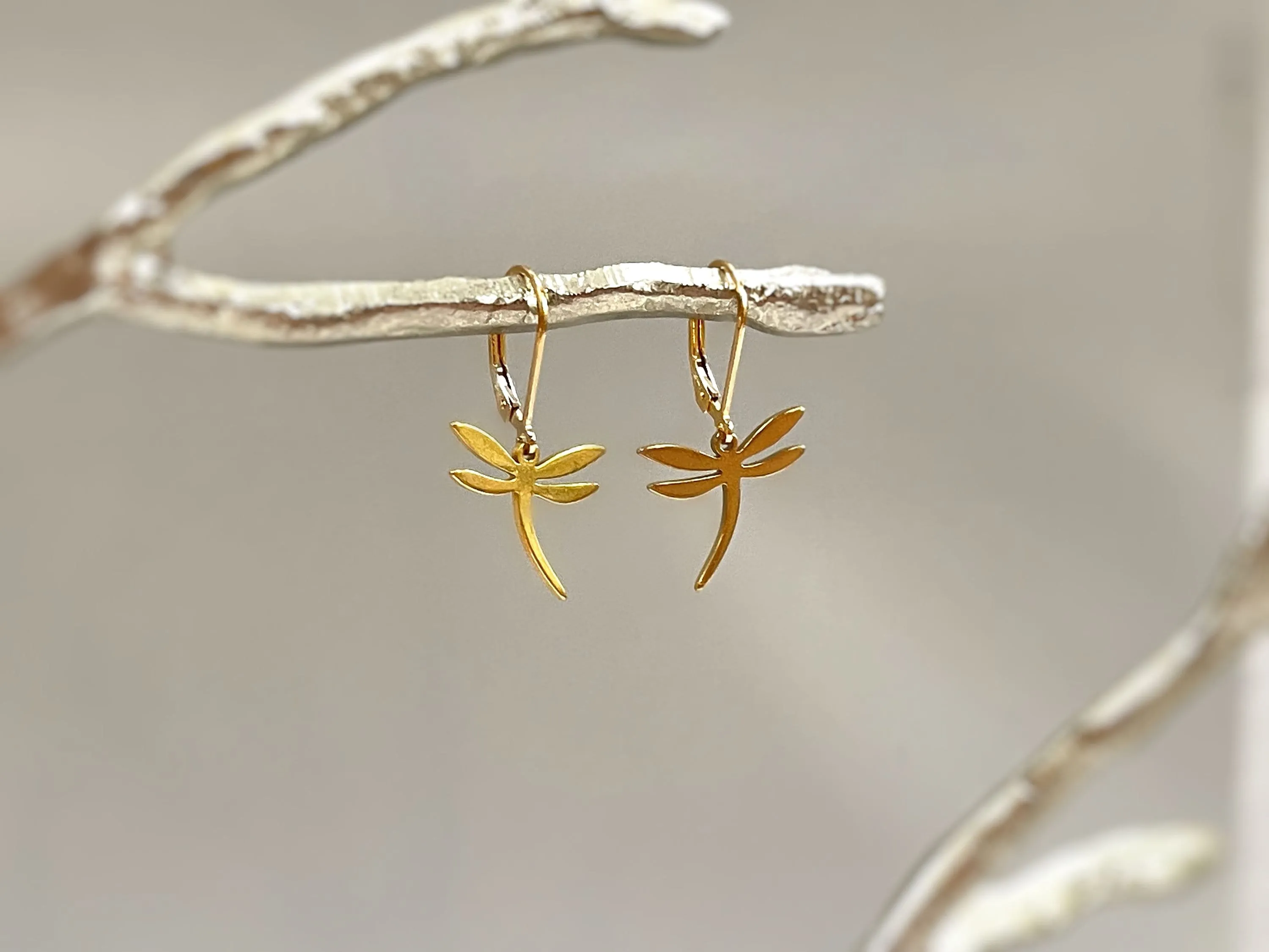 Dragonfly Earrings dangle Gold, Silver, Rose Gold