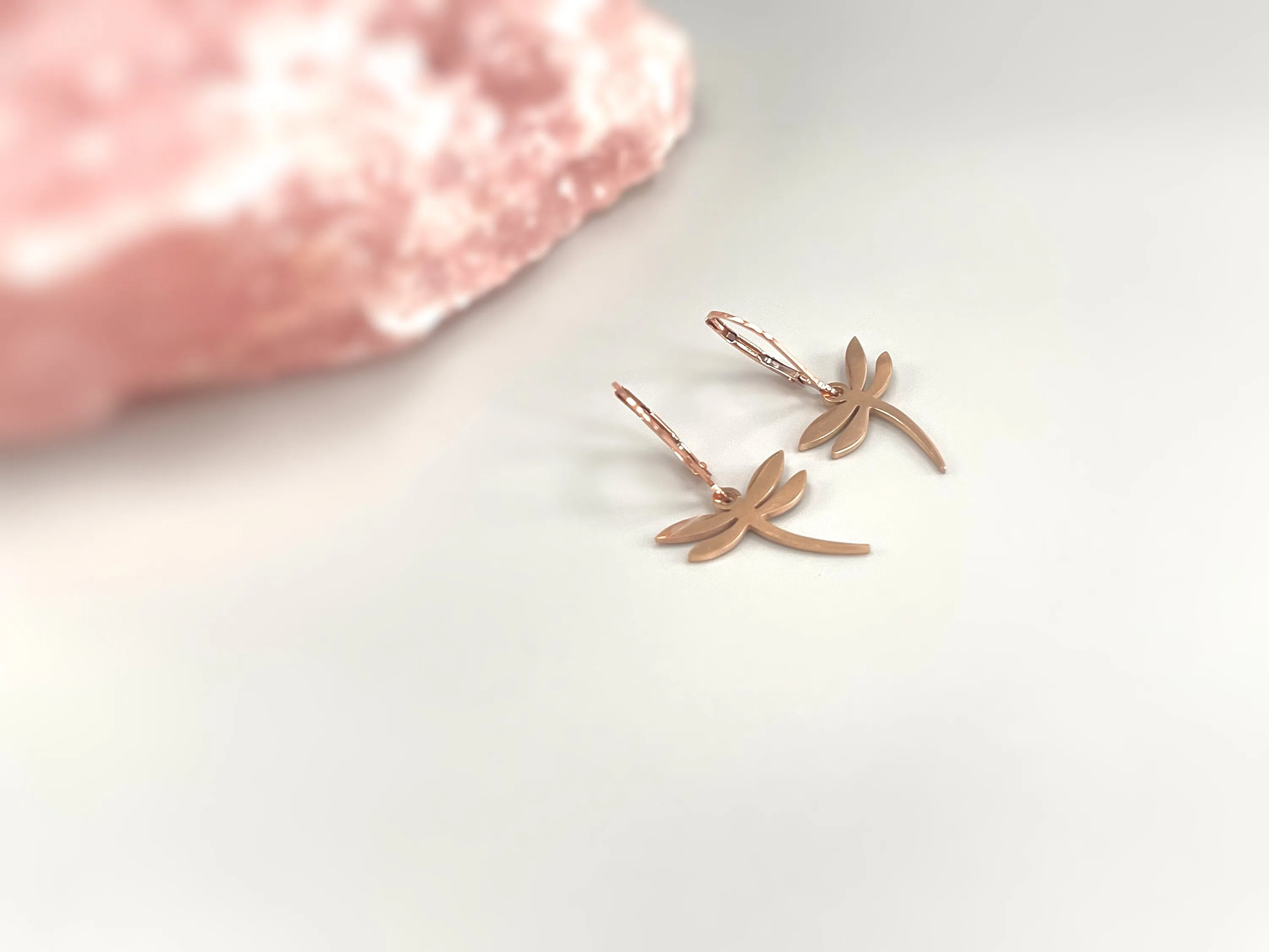 Dragonfly Earrings dangle Gold, Silver, Rose Gold