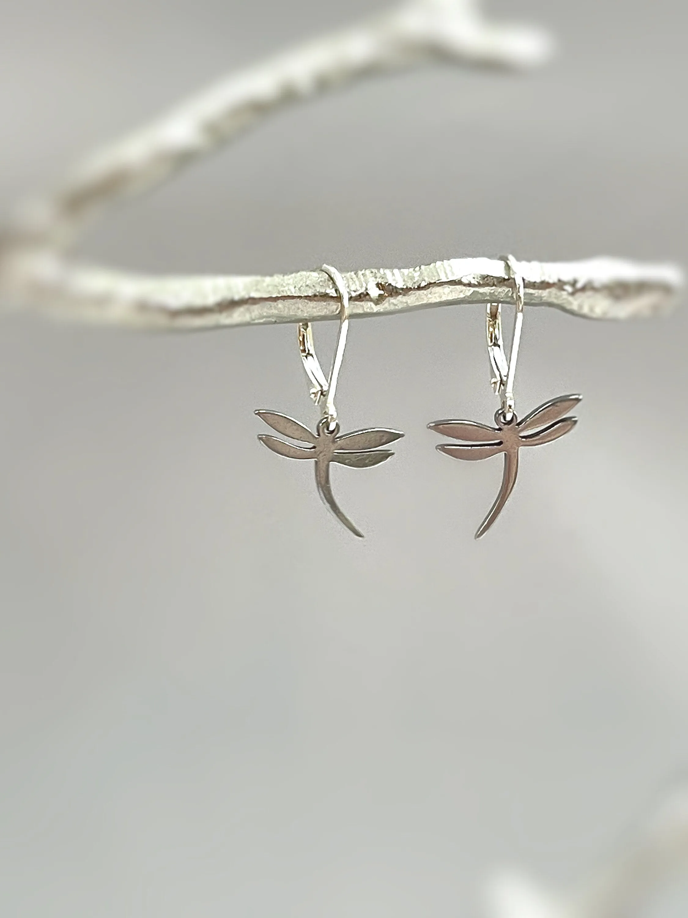 Dragonfly Earrings dangle Gold, Silver, Rose Gold