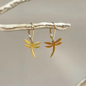 Dragonfly Earrings dangle Gold, Silver, Rose Gold
